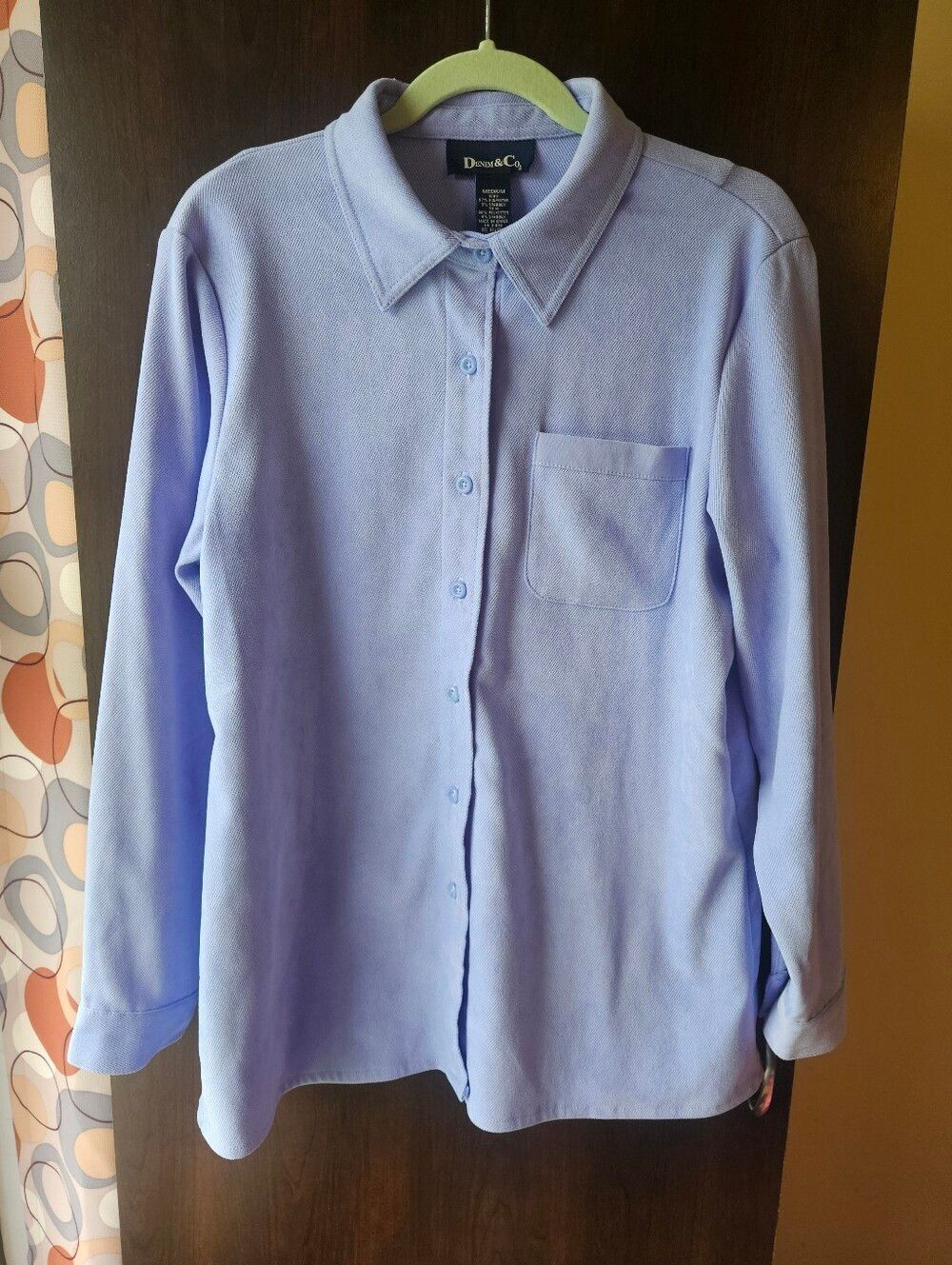 Denim&Co Periwinkle Button-Down Long-Sleeve Shirt Size Medium